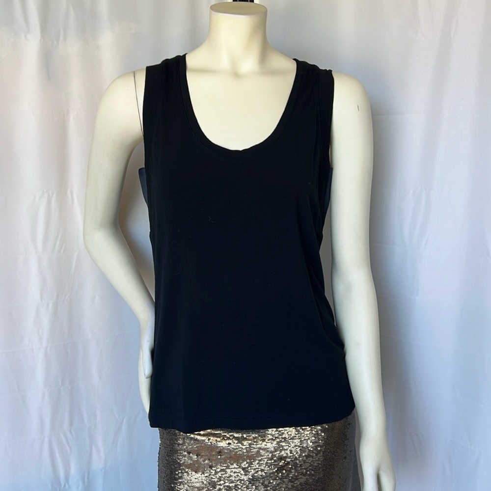 Worth New York Black Stretchy Tank Top with Silk Inserts